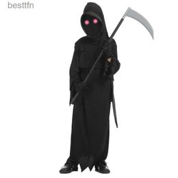 Theme Costume Halloween children's horror skeleton ghost red eye death come sickle ghost dark messenger ghost come suitL231007