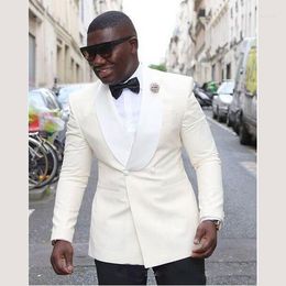 Men's Suits Style Shawl Lapel Double-Breasted Cool White Wedding Groom Tuxedos Men Prom Dinner Man Blazer(Jacket Pant