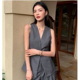 Women's Vests Old Money Style Vest V-neck Sleeveless One-button Cardigan Mid-length Commuter Casual 2023 -selling Product