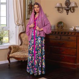 Ethnic Clothing Abayas For Muslim Women Eid Ramadan Floral Print Hijab Maxi Dress Turkey Dubai Kaftan Party Morocco Jalabiya Caftan Robe