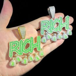 Iced out punk style glowing letter Pendant paved full cubic zircon Rich dollar with long rope chain necklace for men lady boy hi255Y