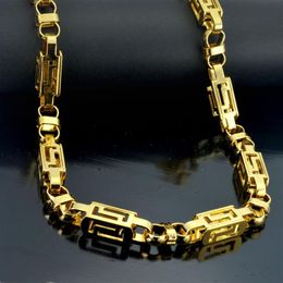 60CM 8mm Cool Stainless Steel Men's Gold Tone Byzantine Necklace Chain N292286z