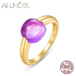 ALLNOEL Solid 925 Sterling Silver Candy Rings Gift for Christmas Synthetic Amethyst Citrine Green Amethyst Blue Crystal2899