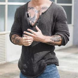Men's Sweaters Men V Neck Streetwear Solid Color Knitted Tops Casual Loose Male Spring Autumn Pullovers Long Sleeve Thin Sweater Knitwear
