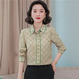 2023 Fashion Designer Printed Lapel Blouses Long Sleeve Autumn Winter Casual Button Up Shirts 2023 Office Ladies Elegant Graphic Shirt Simple Fashion Runway Tops