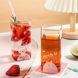 Wine Glasses 1Pcs 400ML Heat-Resistant Square Coffee Mug With Colourful Patten Glass Cup For Drinking Milk Beertea Juice Dessert