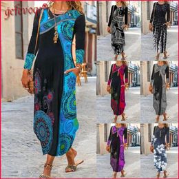 Casual Dresses Autumn Winter Plus Size For Women Vintage Printed Elegant Party Beach Long Sleeve Maxi Dress Female Clothing 2022221B