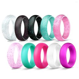 Cluster Rings Fashion 5.7mm Glitter Powder Silicone Ring Rubber Bands Hypoallergenic Flexible Jewelry For Women And Men Wedding