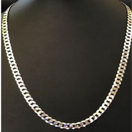 Men's Shiny 7mm Flat Curb Miami Cuban Chain Solid 925 Silver ITALY MADE252n