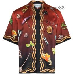 Casablanca mens designer shirts 22ss bar vodka whisky glass Hawaiian silk sets pants shorts short sleeve shirt306G
