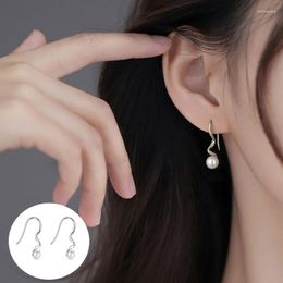 Stud Earrings 925 Sterling Silver Pearl Wave For Women Girl Simple Fashion Geometric Design Jewelry Birthday Gift Drop