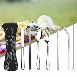 Dinnerware Sets Kitchen Camping Cutlery Set Knife Fork Spoon Straw Stainless Steel Wear Resistant Lightweight Tableware Suit