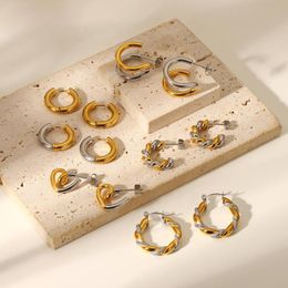 Hoop Earrings Stainless Steel Half Gold Silver 18k PVD Plating Unique Design Women Fashion Jewellery Circle Earring