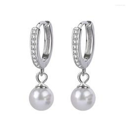 Hoop Earrings 925 Silver Needle Zircon Earring For Women Girls Party Wedding Pearl Bead Jewellery Pendientes Accessories EH2214