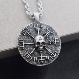 SanLan 12pcs Norse Vikings Gear Vegvisir with skull necklace amulet271x