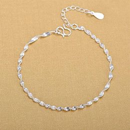 925 Sterling Silver Fashion Simple Elegant ed Link Chain Bracelets Jewelry For Woman Wave Anklet Gifts240i