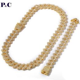Rows Rhinestone 18mm Miami Curb Cuban Link Chain Alloy Necklace Bracelet Set For Mens Hip Hop Chains239a