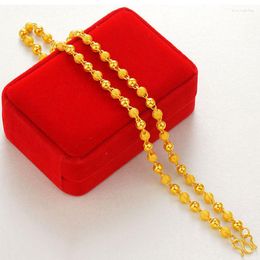 Chains 18K Gold Color Necklace For Men And Women Pure 4mm Matte Finish Hollow Bead Neck Chain Birthday Gift Fine Jewelry