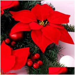 Decorative Flowers Wreaths Christmas Poinsettia Tree Decoration Supplies Vine Flower Arrangement 22Cm Large Red Drop Delivery Home Gar Dhoxw