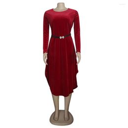 Ethnic Clothing Arrival Autumn African Dresses For Women 2023 Sexy Elegant Loose Long Party Dress With Belt Pure Color Africa Clothes