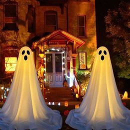 Party Masks Spooky Ghost Halloween Decor With Light Strings Operated Front Door Standing Ghost Porch Courtyard Standing Halloween Decoration Q231007