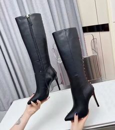 Women's Genuine Leather High Heel Naked Boots Fashion Suede Sewn Thick Sole Martin Boots Show Party Wedding Slim Fit Short Skirt Matching 35-41