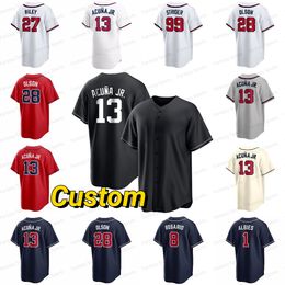 13 Ronald Acuna Jr.Baseball Jersey 12 Sean Murphy Michael Harris II Dansby Swanson Fried Riley Hank Aaron Dale Murphy Rosario Albies Red White Custom Men Women Kids