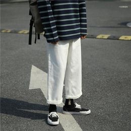 Spring Summer 2022 Fashion White Denim Jeans Men Straight Hong Kong Style Trendy Loose Brand Drop Wide Leg Casual Cropped Pants Me2804