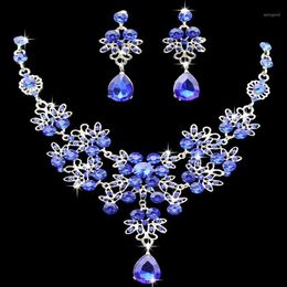 Earrings & Necklace KMVEXO Multiple Colors Water Drop Wedding Bridal Formal Party Prom Jewelry Sets Crystal Rhinestone Brides Sets223U