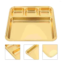 Disposable Dinnerware Stainless Steel Divided Plate With 4 Compartments Retangular Breakfast Metal Lunch Tray For Home Office School Work