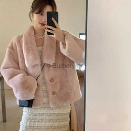 Women's Fur Faux Fur Elegant Turn Down Collar Faux Fur Jacket Women Winter Single Breasted Short Plush Coat Ladies Fashion Long Sleeve Fluffy JacketsL231007