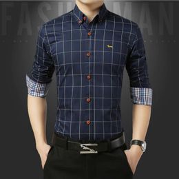 New men spring dress blouse Embroidery plaid slim fit harmont cotton blaine long sleeve shirts280k