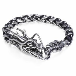 Davieslee Dragon Head Men's Bracelet Male 316L Stainless Steel Bracelet Wheat Link Chain Punk Jewellery 9mm 21 5cm DLHB450 2106289v