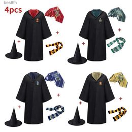 Tema Kostüm Büyücülük Okulu ve Büyücülük Harris Cosplay Giyim Yetişkin Çocuk Pelerin Şapkası Kravat Seti Cadılar Bayramı Giyim 231007