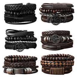Bangle Set Of 3 Black Handmade Woven Pu Leather Bracelet For Men Multi Pack Fashion Vintage Braided As Birthday Gift 231006