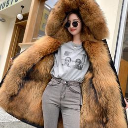 Women's Fur Winter Warm Coat Jacket 2023 Hooded Black Imitation Woman Parkas Mulher Red Coats