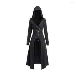 Women's Jackets 2023 Autumn Black Colour Punk Gothic Hooded Coat For Women Long Sleeve Hoodie Lace Up Zip Cover Clothing