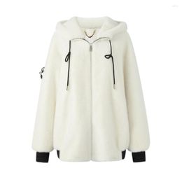 Women's Fur The 2023 Winter Jacket For Women White Short Zip-up Hooded