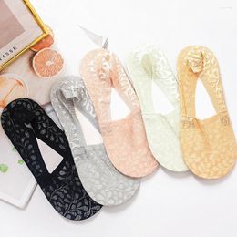 Women Socks Summer Thin Pretty Invisible Low Cut Boat Ankle Slippers Luxurious Lace Mesh Silicone Anti-slip Short Foot Stockings