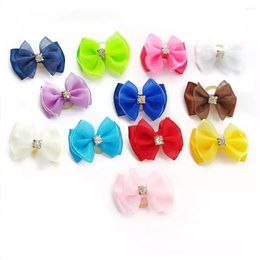 Dog Apparel 100PC/Lot Bling Rhinestone Grooming Bows Gauze Pet Accessories Small Hair Rubber Bands
