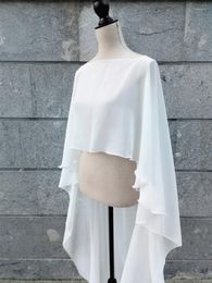 Outerwear Plus Size Round Neck Chiffon Wedding Dress Cape Elegant Long Floor-Length Woman White Banquet Wavy