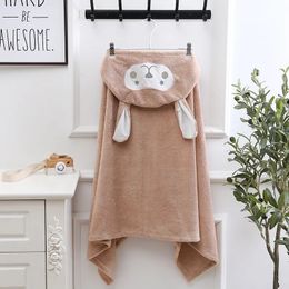 Towels Robes born Bath Towel With Snap Buttons Hooded Baby Bathrobe Children's Absorbent Quick Drying Bath Towel Coral Velvet Bath Towel 231007