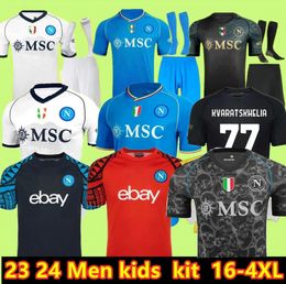 23 24 Napoli Camisas de Futebol Maglia Nápoles 2023 2024 Goleiro Zielinski Anguissa Olivera KVARATSKHELIA Homens Crianças Kits Camisa de Futebol Osimhen Lozano SSC Torcedores Jogador