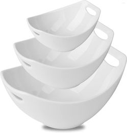 Bowls With Handles Serving Dishes Porcelain Salad Mixing Bowl For Entertaining Nesting Set Of 3 Microwave Dishwas