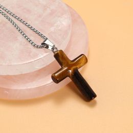 Pendant Necklaces Natural Stone Quartz Necklace Cross Shape Stainless Steel Chain For Women Trendy Jewelry Party Gifts