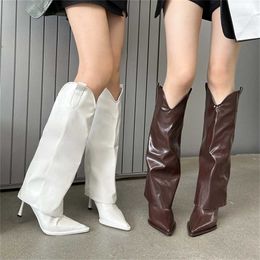 New Thin Low Heels Pointed Toe Women Long Knee High Boots Black Winter Shoes Female Booties Zapatos Mujer 230922