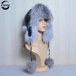 Berets 2023 Style Winter Lady Real Fur Hat Natural Soft Genuine Cap Women Fashion Casual Warm Leather Bomber Hats