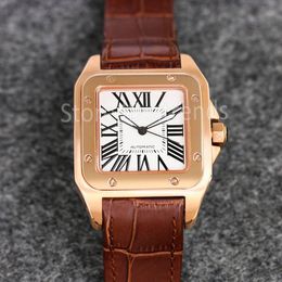 Top Stylish Automatic Mechanical Self Winding Watch Men Gold Silver Black Dial Sapphire Glass 42mm Classic Square Design Wristwatch Casual Leather Strap Clock 1736