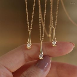 Chains CXS Solid 18KT 585 Yellow Gold 0.15CT Natural Real Diamond Necklace Drop Shaped Solitaire Pendant For Women Fashion Jewellery Gift