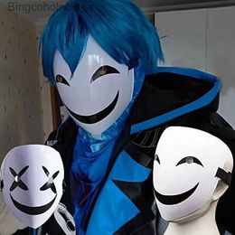 Theme Costume Cosplay Full Face Masks Adults Japanese Anime White Smile Mask Halloween Props Adjustable Mask Performance Facepiece HelmetL231005